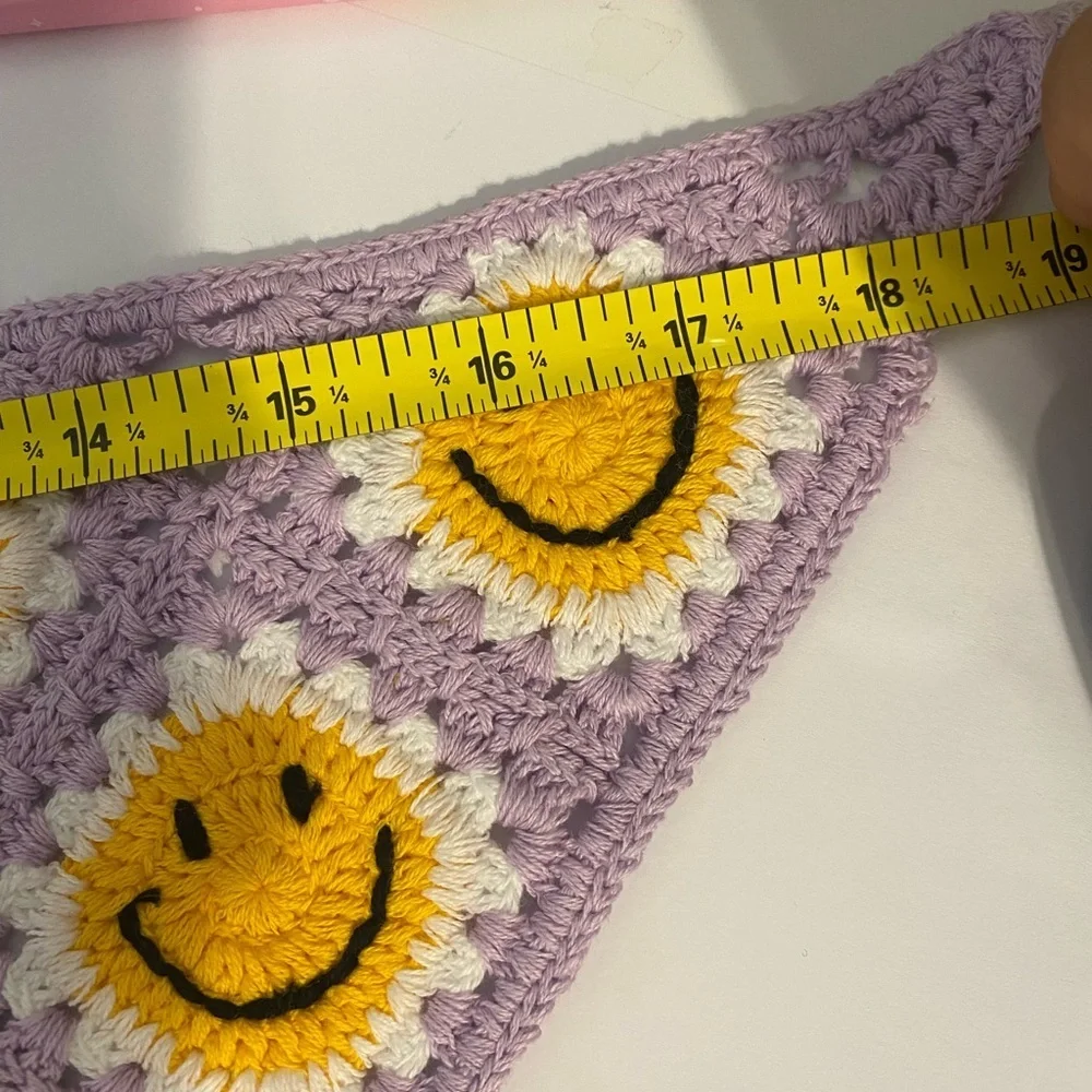Purple Smiley Open Knit Head Covering String Knot